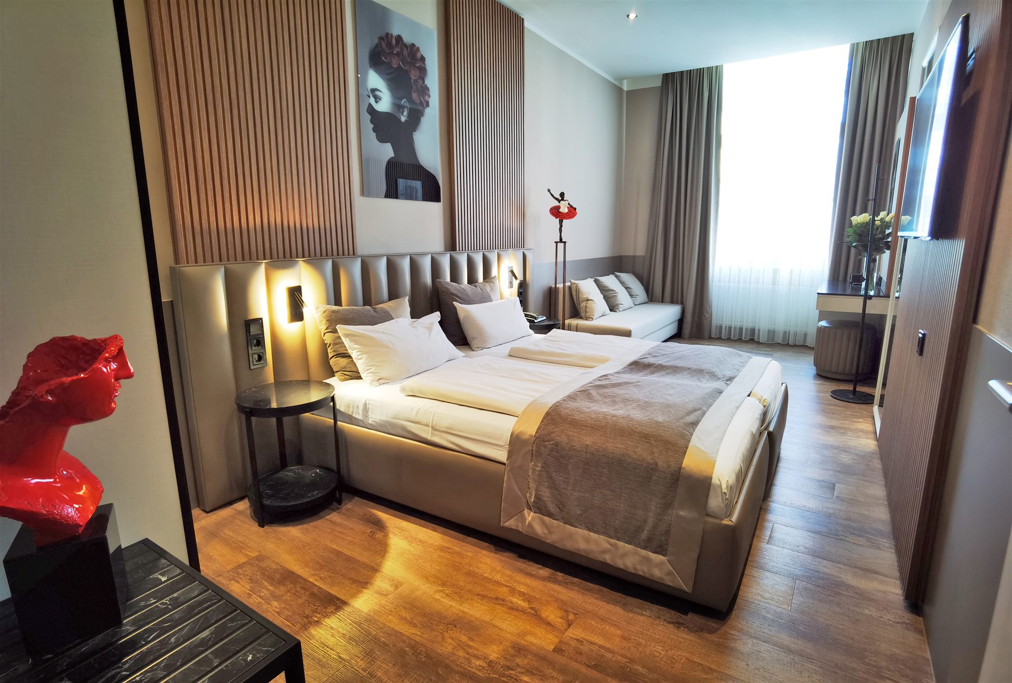 Double room with artwork